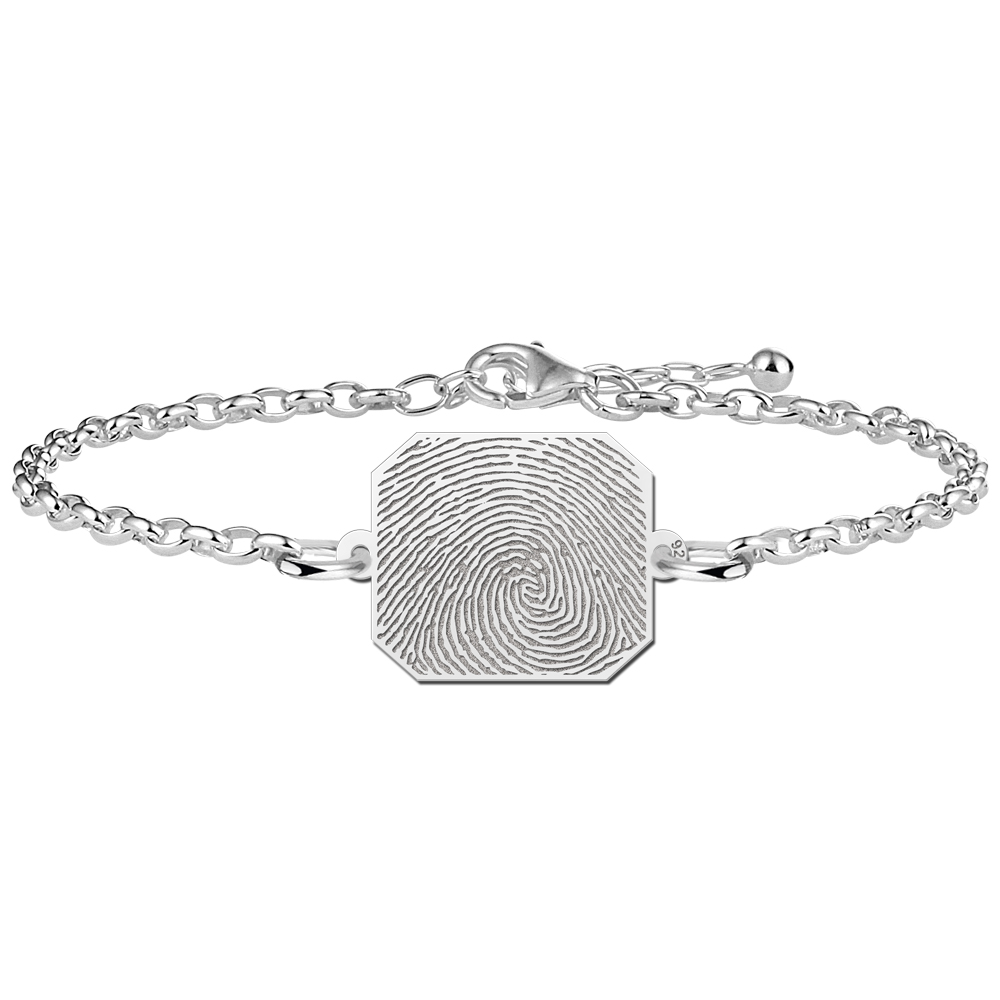 Silberarmband mit rechteckigem Fingerabdruck-Anhänger