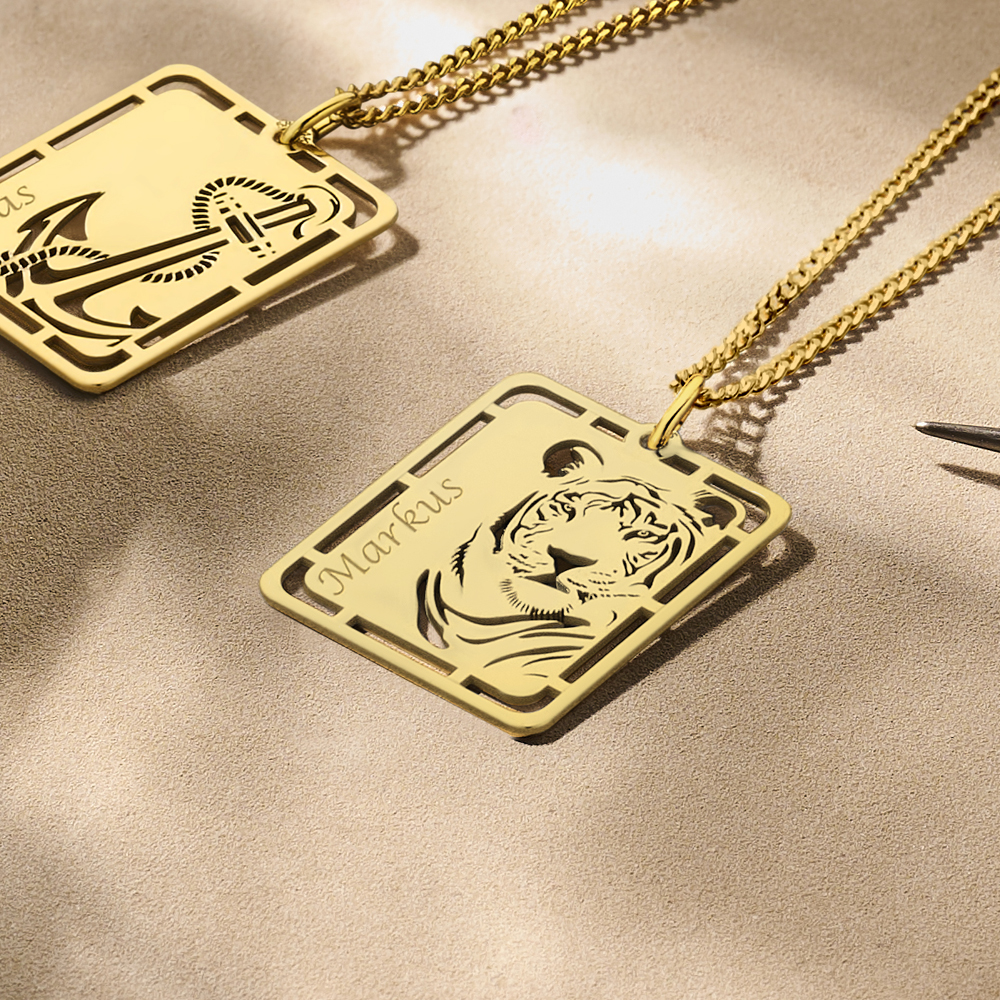 Goldener Tiger Anhänger mit Gravur