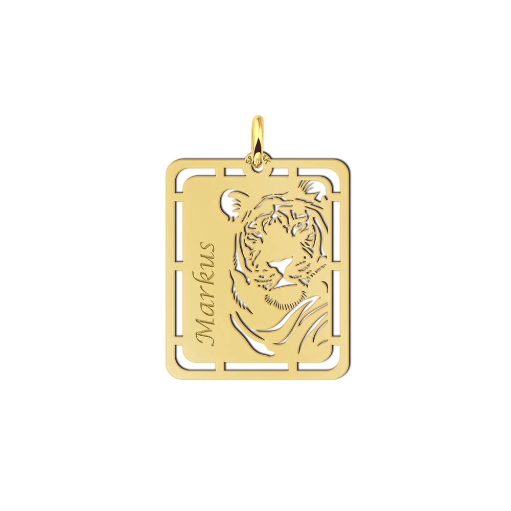 Goldener Anhänger mit Tiger und Namensgravur