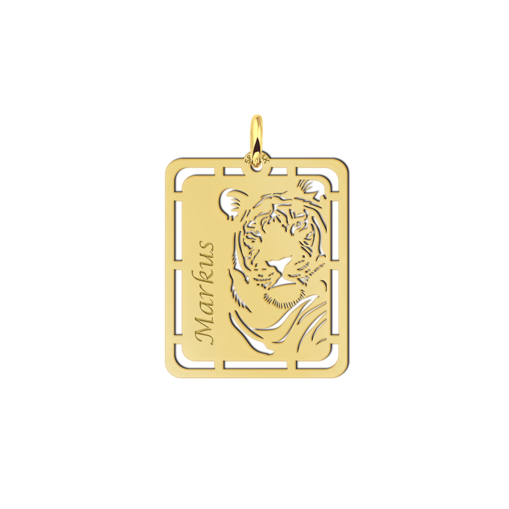 Goldener Tiger Anhänger mit Gravur