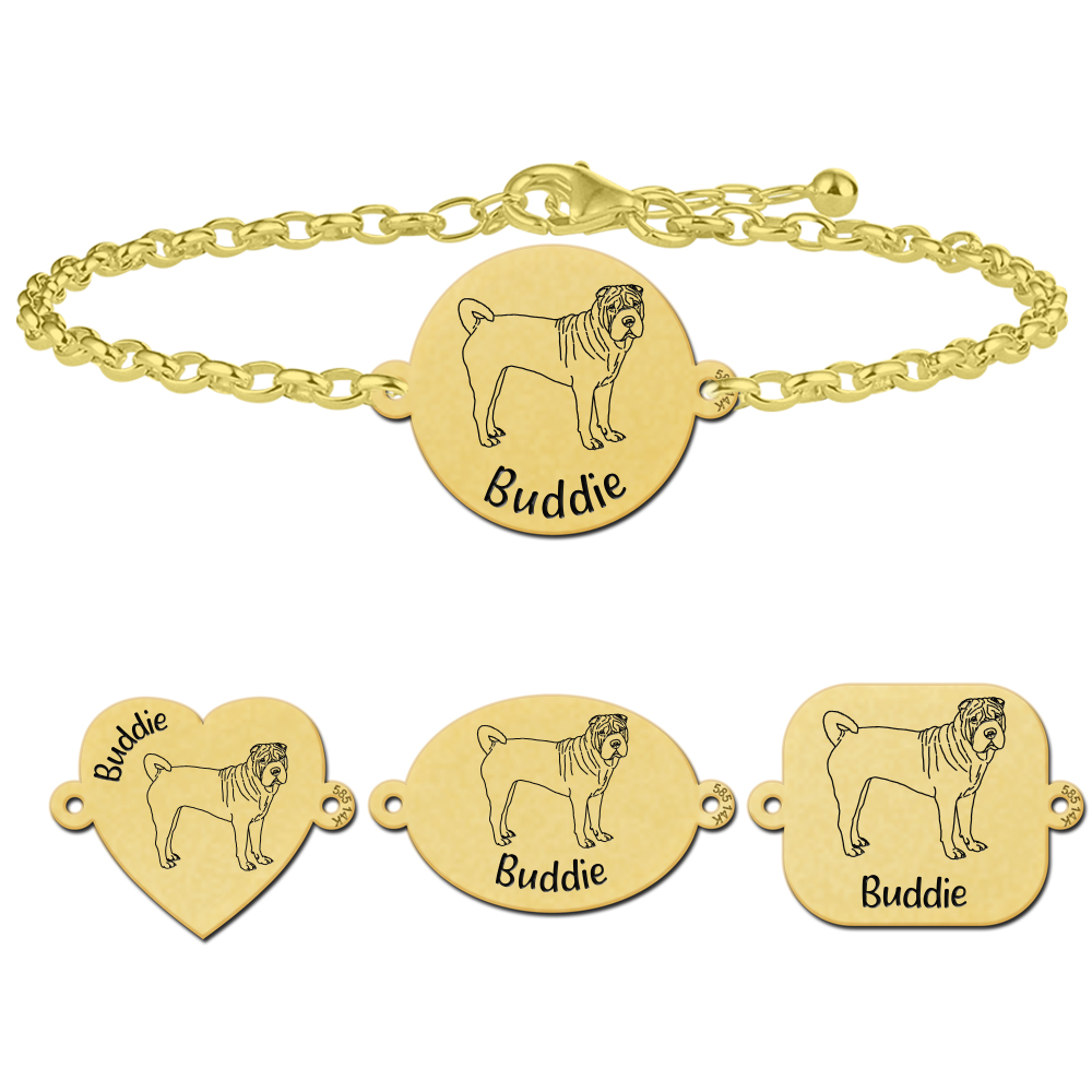 Goldenes Armband mit Hund Shar Pei