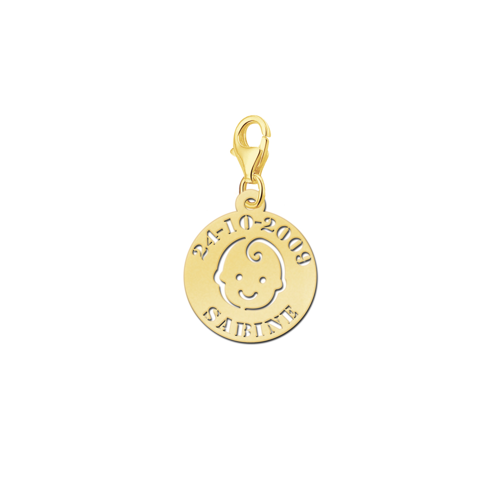 Gold Baby Charm Kopf mit Namen und Datum