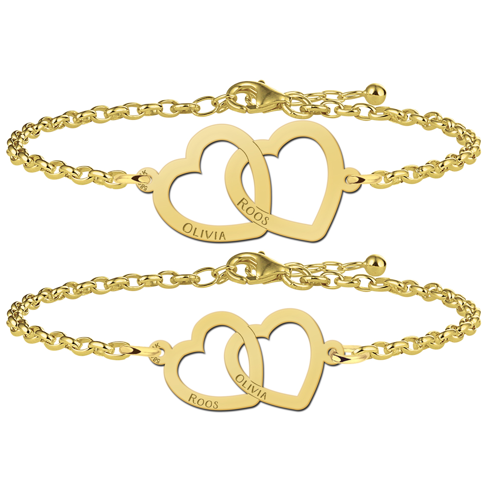 Set goldene Mutter-Tochter-Armbänder mit Herzen