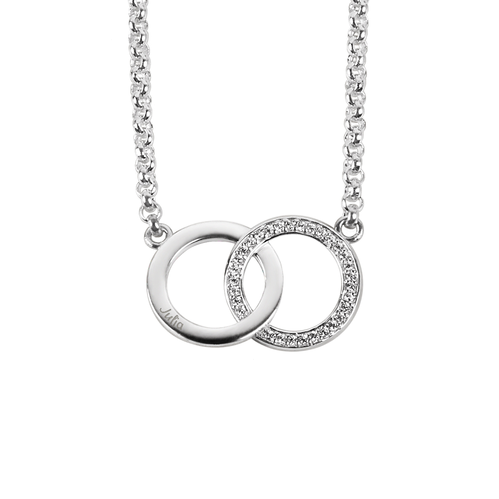 Silberne Zirkonia-Kreis-Kette mit Gravur