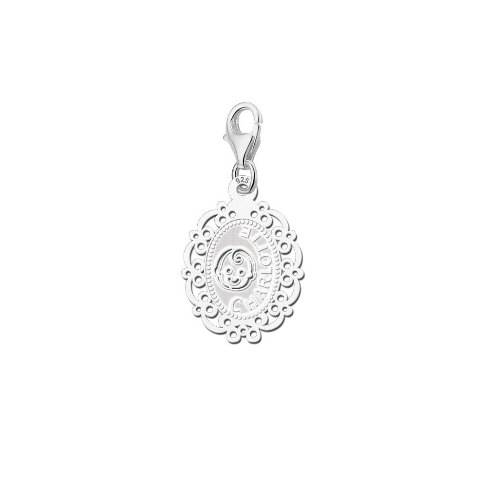 Silber-Kamee Charm Baby Kopf mit Namen