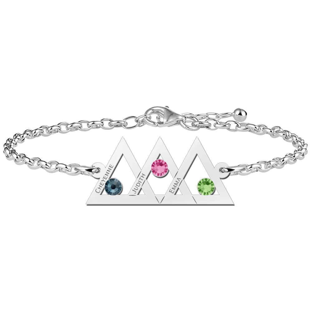 Mutter und Tochter Armband Silber drei Dreiecke und Geburtssteine Silber