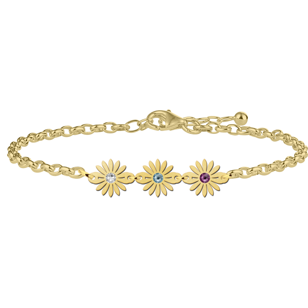 Goldener Armband mit drei Gänseblümchen mit Geburtssteinen