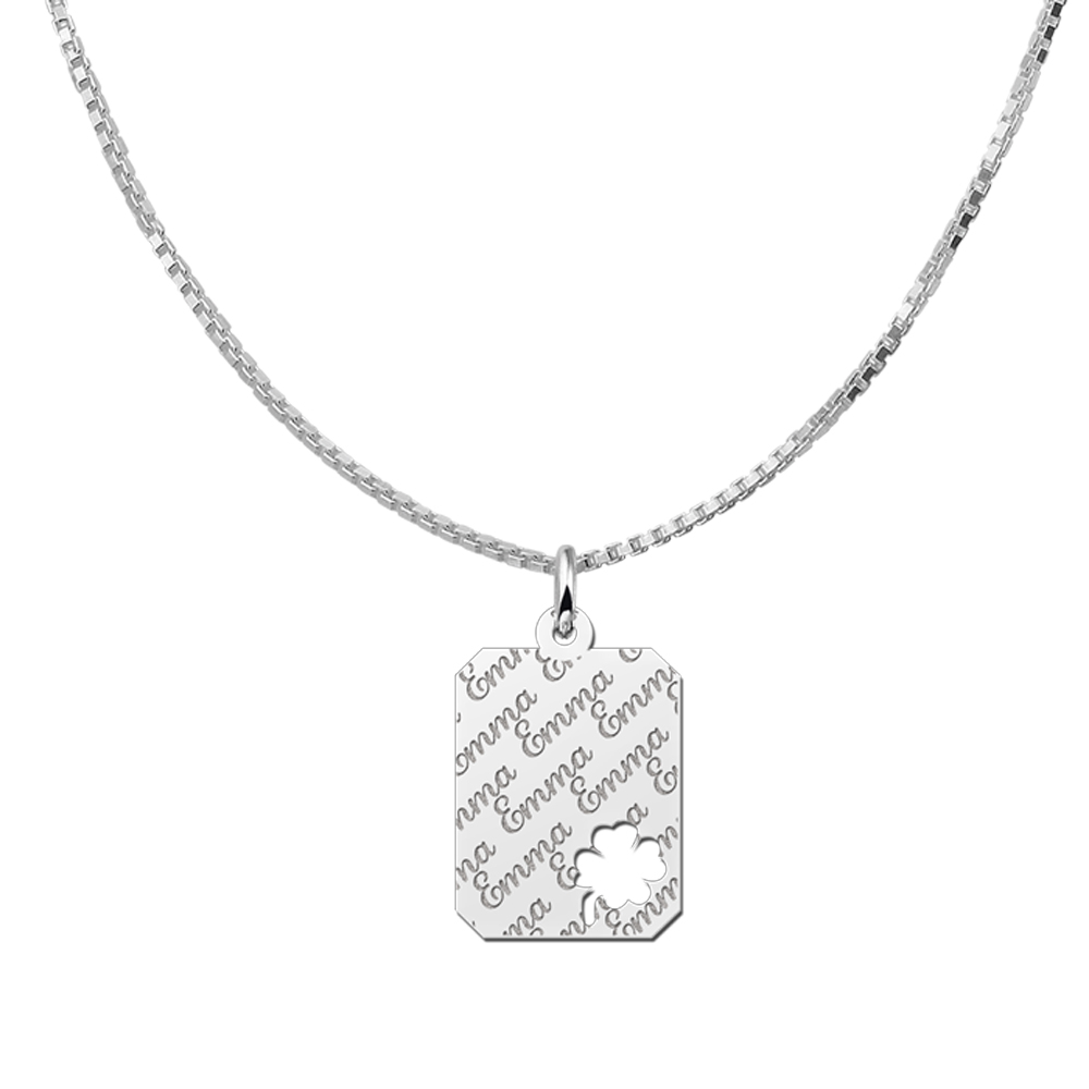 Kettenanhänger Silber Gravurplatte 8-eckig mit vierblättrigem Kleeblatt
