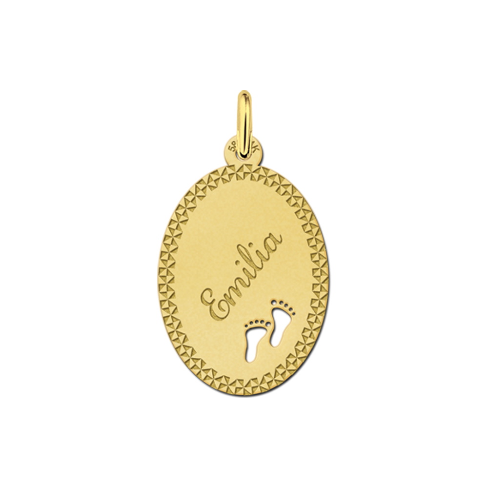Goldene Gravur Anhänger mit Diamantschliff und Füßchen Large