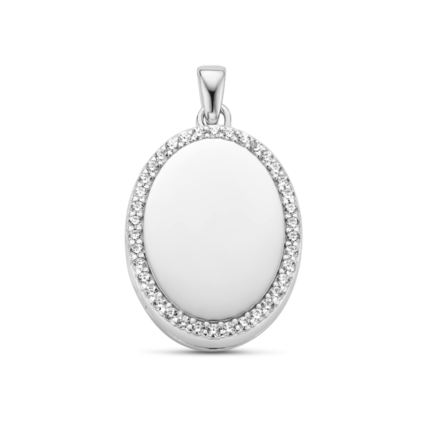 Silbernes ovales Medaillon mit einem Rand aus Steinen