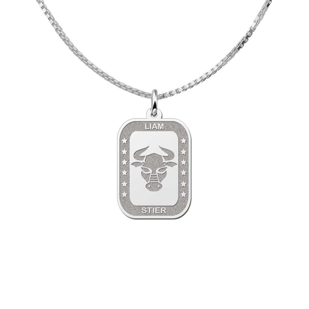 Silberner Rechteckiger Anhänger Sternzeichen Stier mit Gravur