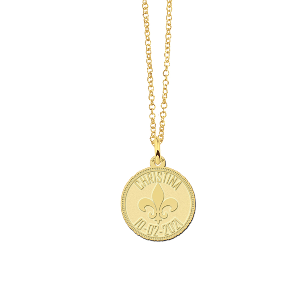 Goldener Münzkette mit Lilienblume und Gravur
