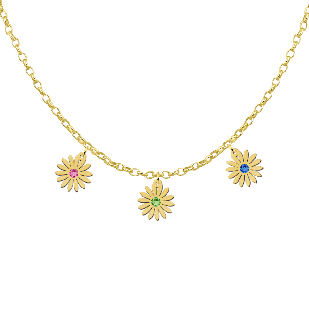 Kette mit drei Gänseblümchen mit Geburtssteinen Gold