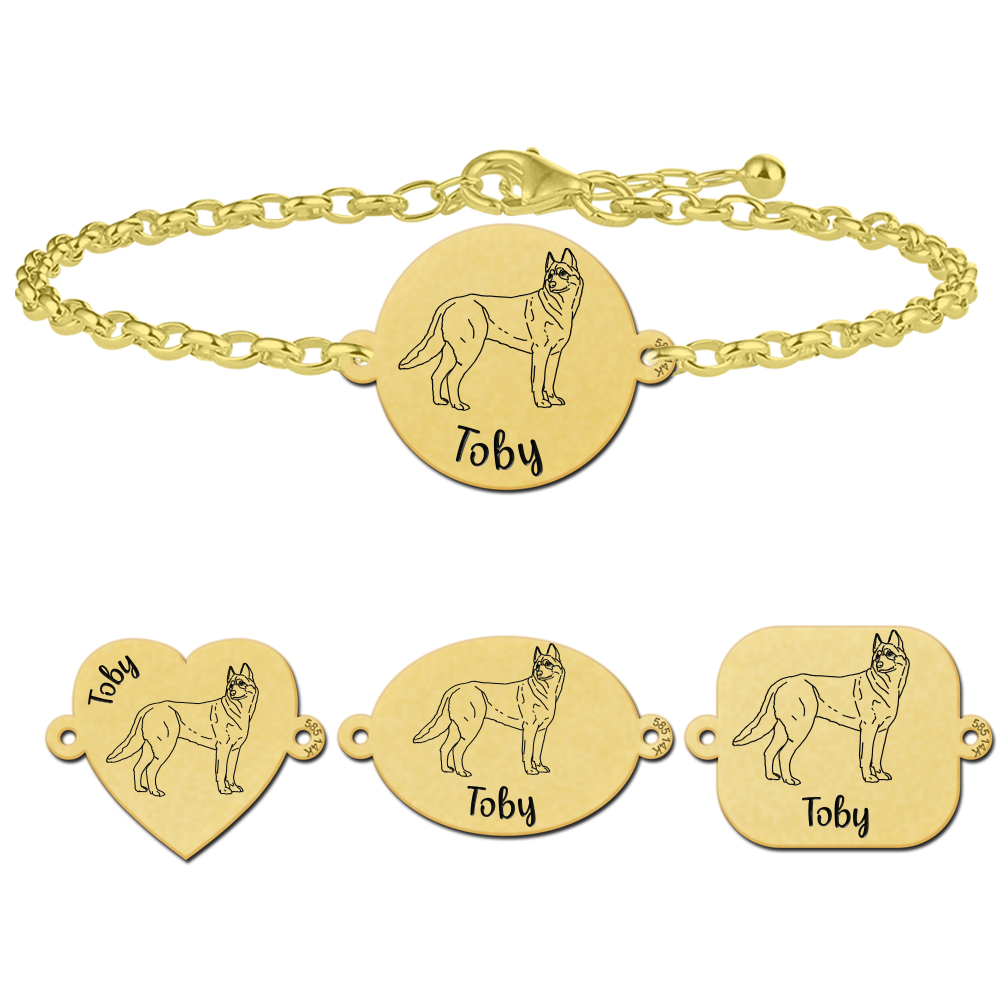 Goldenes Armband mit Gravur Husky