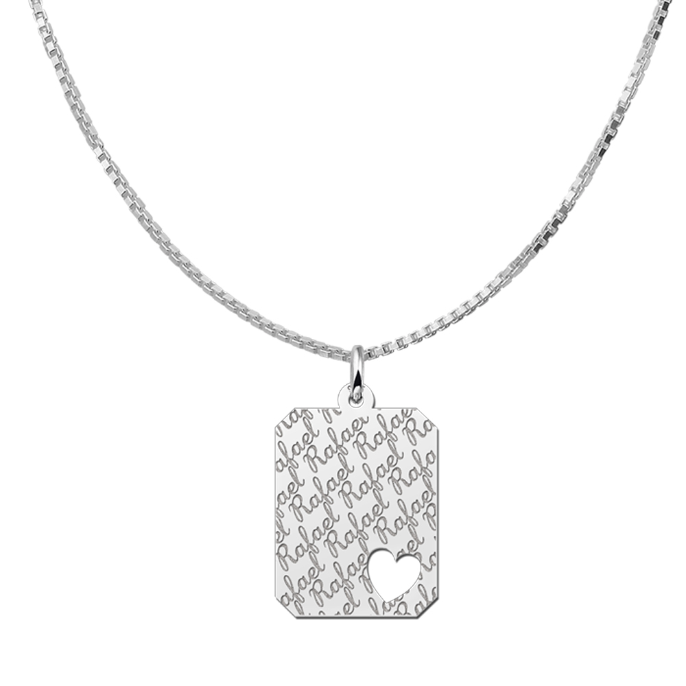 Kettenanhänger Silber Gravurplatte16  8-eckig Namensgravur mit Herzchen