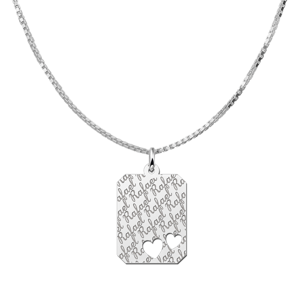 Kettenanhänger Silber Gravurplatte16  8-eckig Namensgravur mit 2 Herzchen