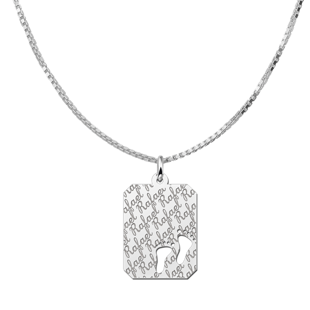 Kettenanhänger Silber Gravurplatte16  8-eckig Namensgravur mit Füßchen
