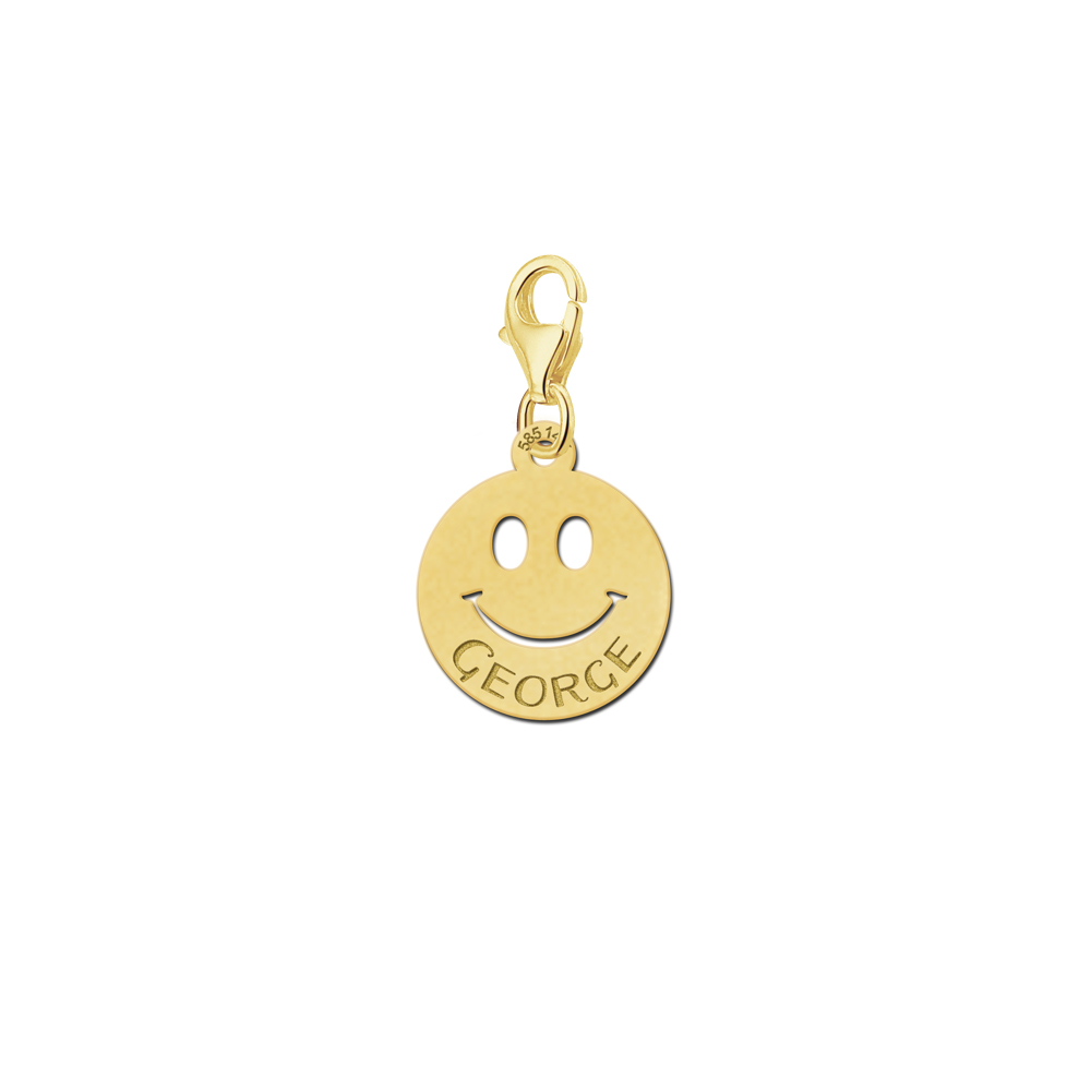 Goldener Charm mit Smiley und Namen