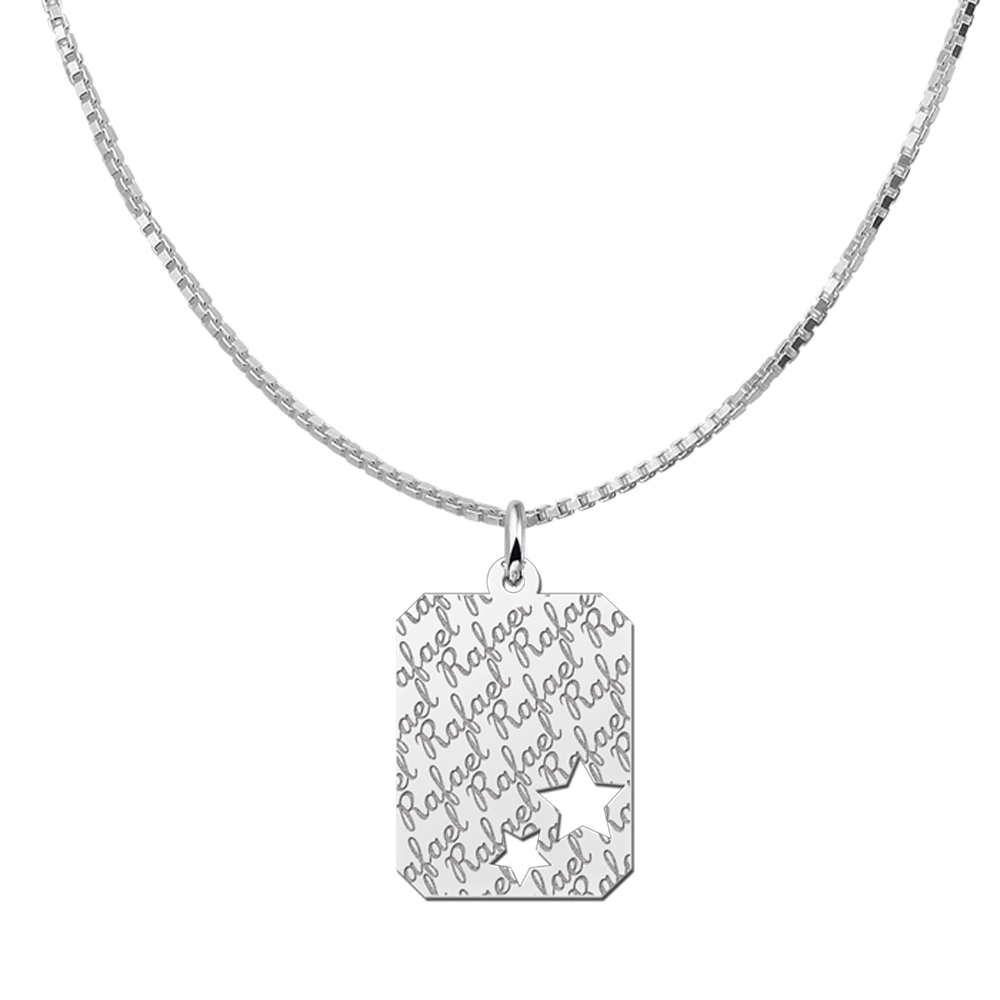 Kettenanhänger Silber Gravurplatte16  8-eckig Namensgravur mit Sternchen