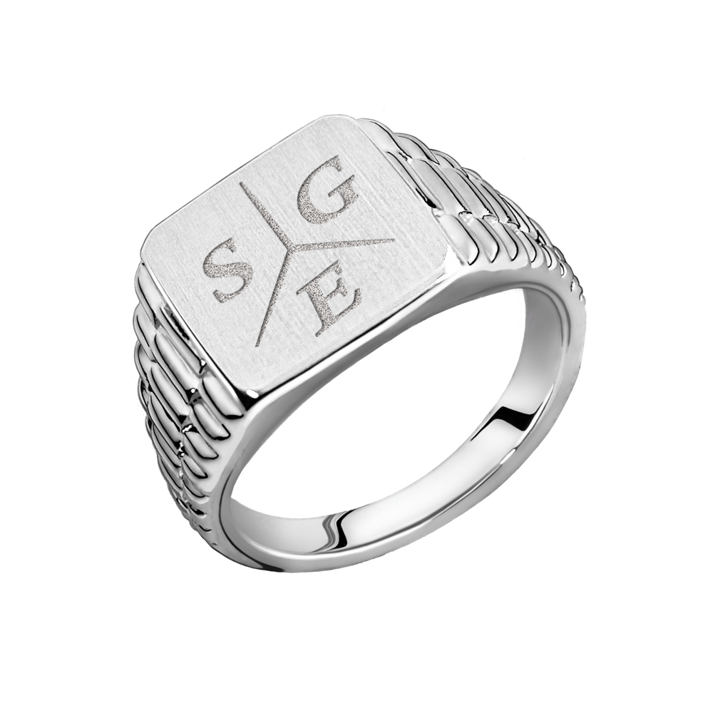 Rolex-Stil Silberring mit quadratischer Gravur