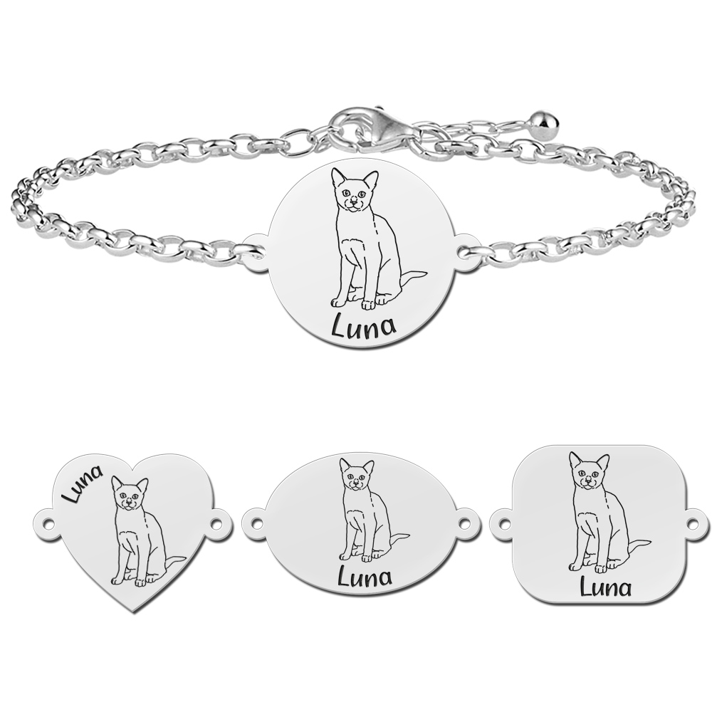 Kettenarmband mit Katze Russisch Blau Silber