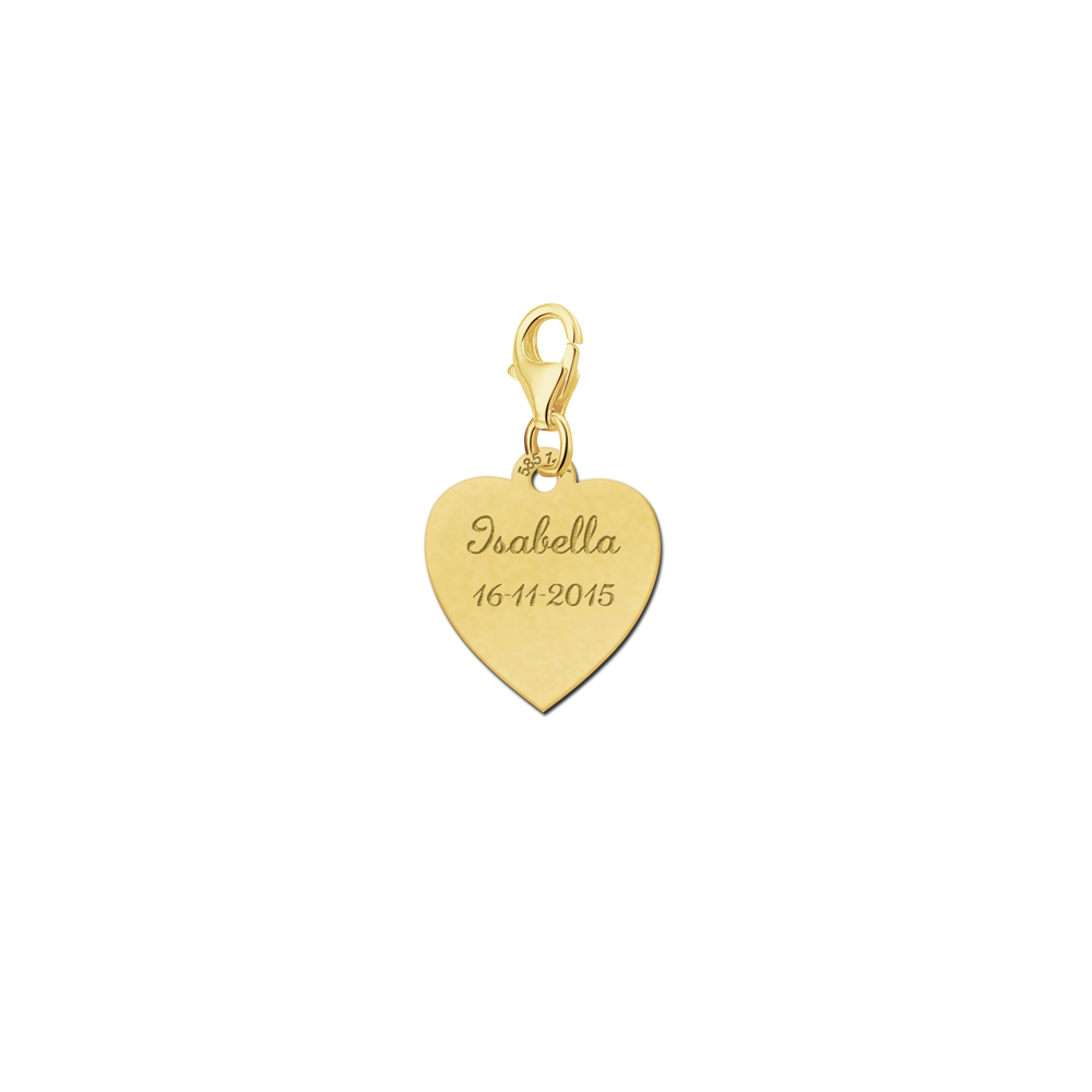 Goldener Charm Herz mit Name und Datum