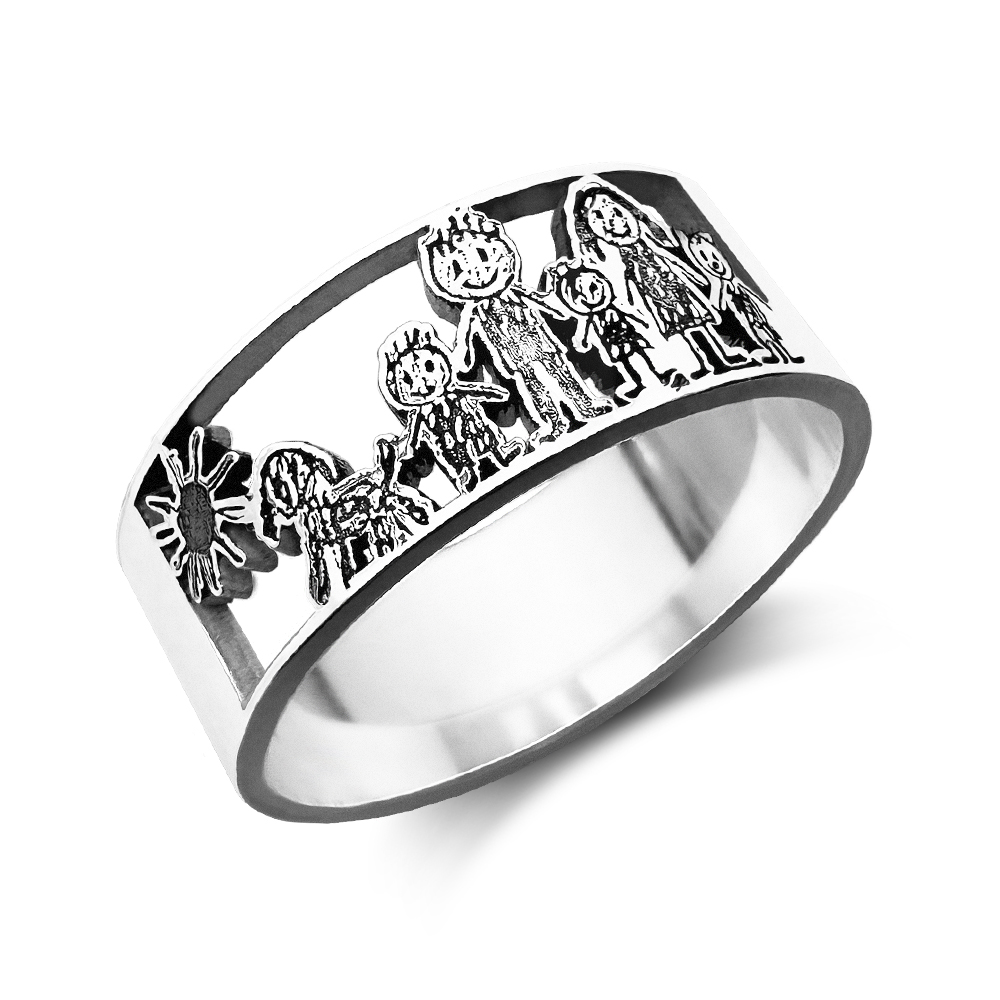 Silberner Ring mit Kinderzeichnung