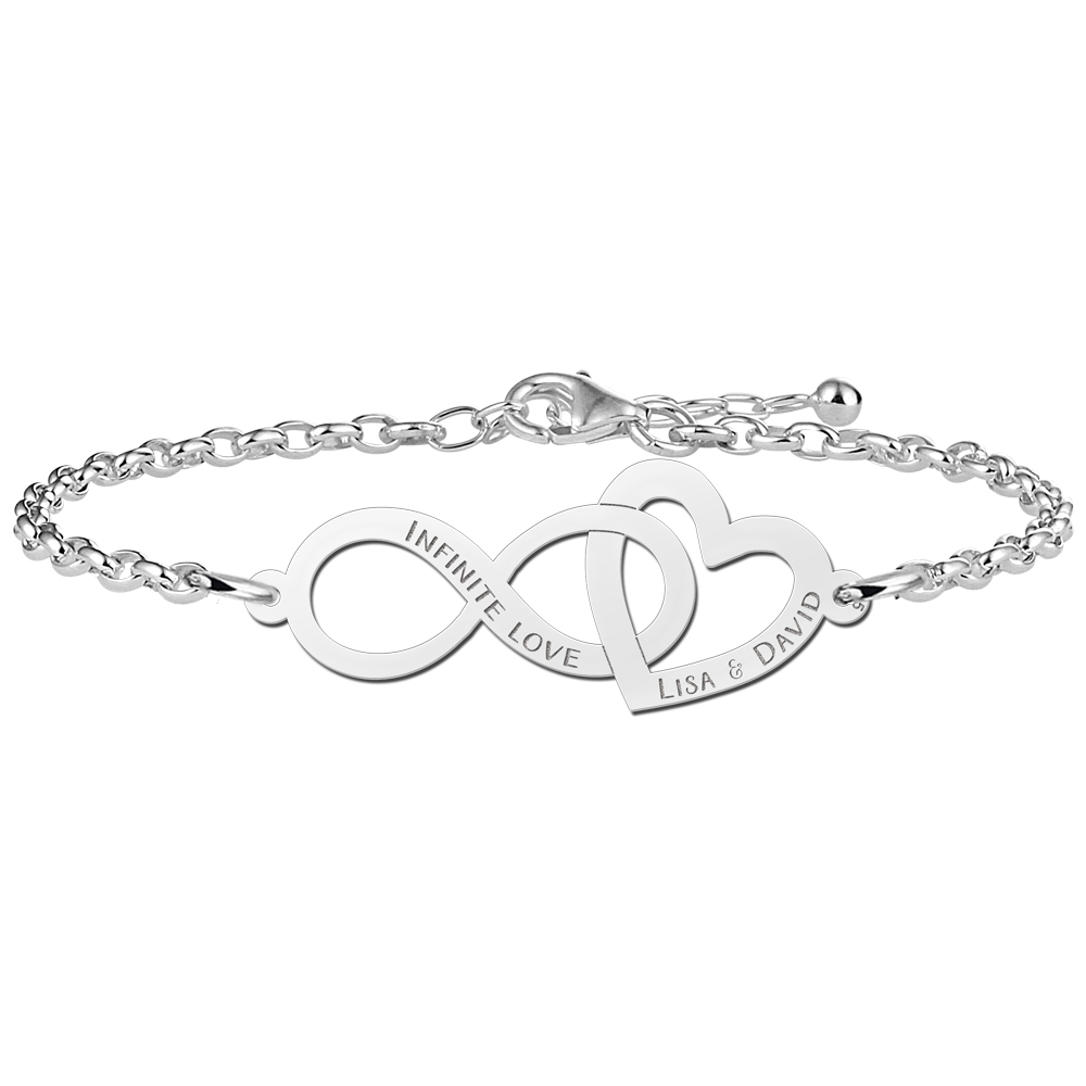 Silbernes Infinity Armband mit Herz und Namen