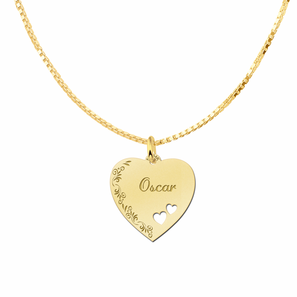 Herz Anhänger mit Herzen für Kette aus Gold - Ornament - 19x19mm