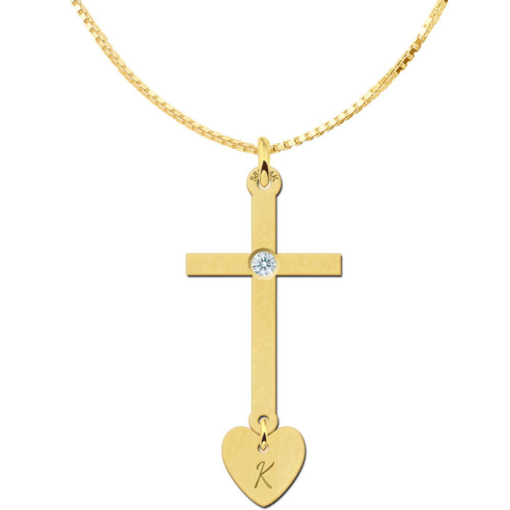 Goldenes Kommunion Kreuz mit Herz und Zirkonia