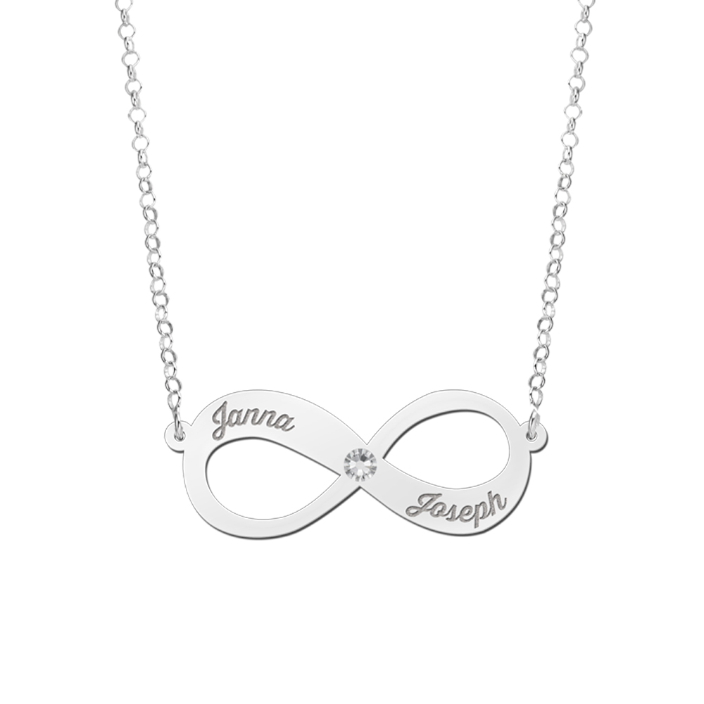 Silber Unendlichkeit Kette mit Namen - Zirkonia
