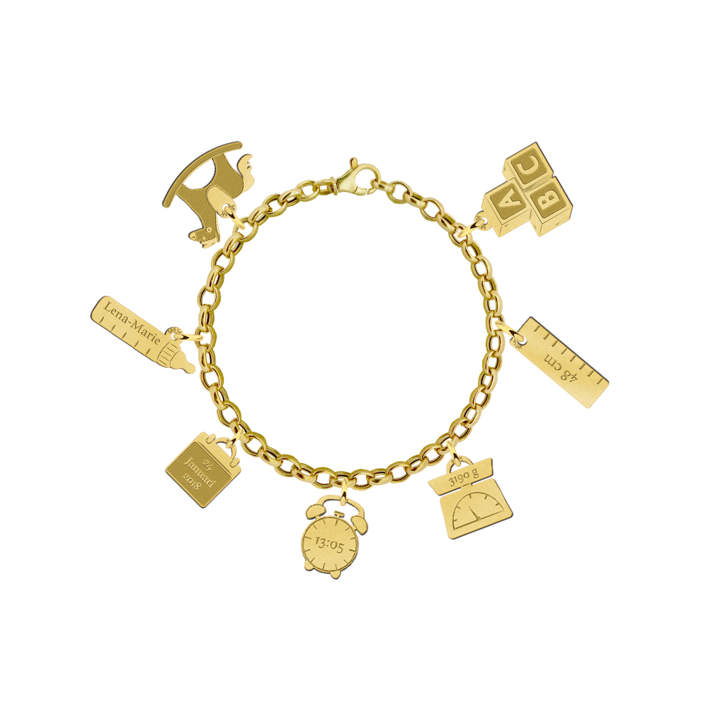 Goldenes Bettelarmband mit sieben Charm-Anhängern