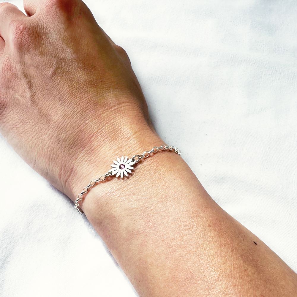 Armband mit Gänseblümchen Silber und Geburtsstein