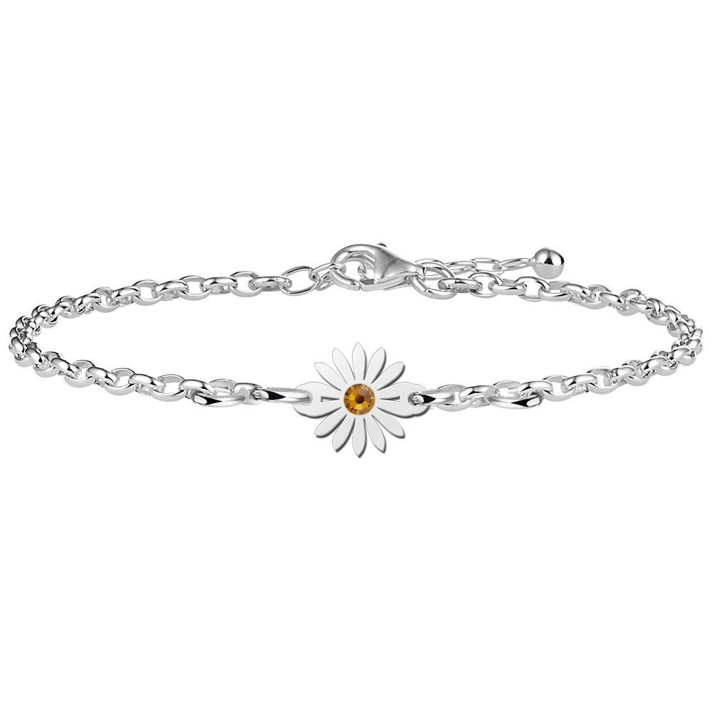 Armband mit Gänseblümchen Silber und Geburtsstein