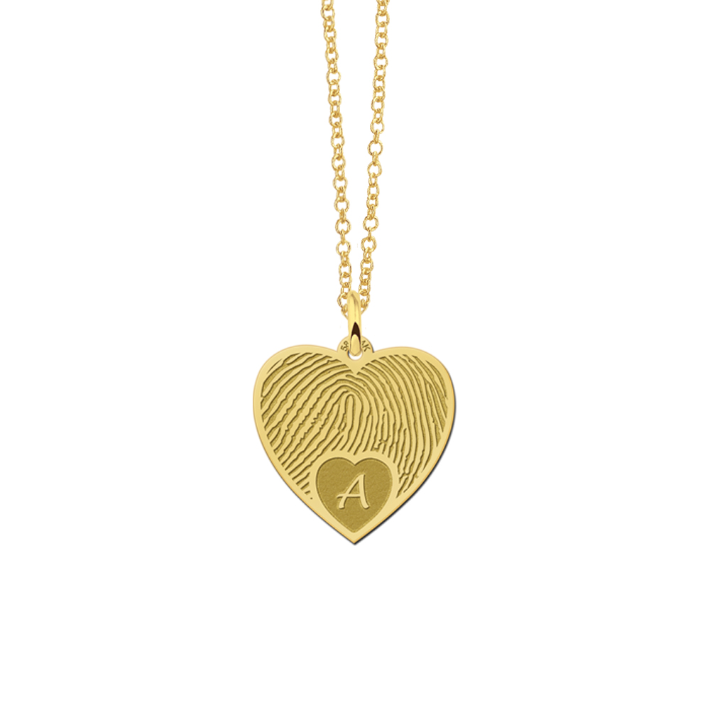 Fingerabdruck Schmuck Herz mit Buchstabe aus Gold