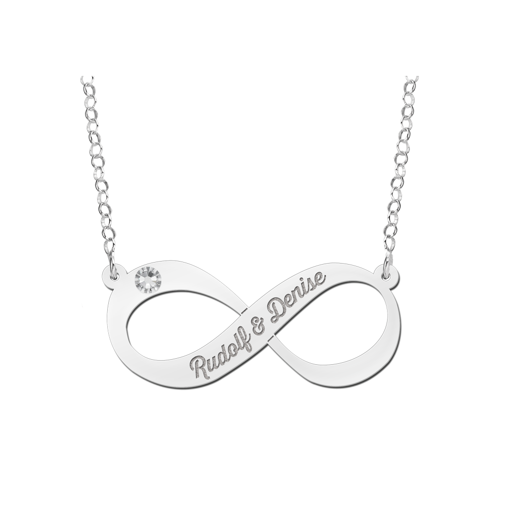 Silber Infinity Kette mit Gravur - Zirkonia