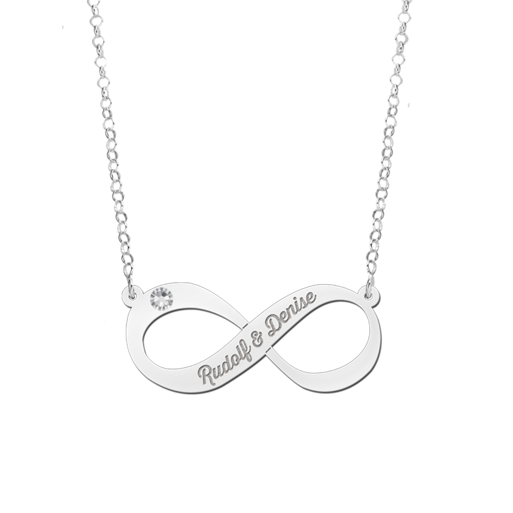 Silber Infinity Kette mit Gravur - Zirkonia