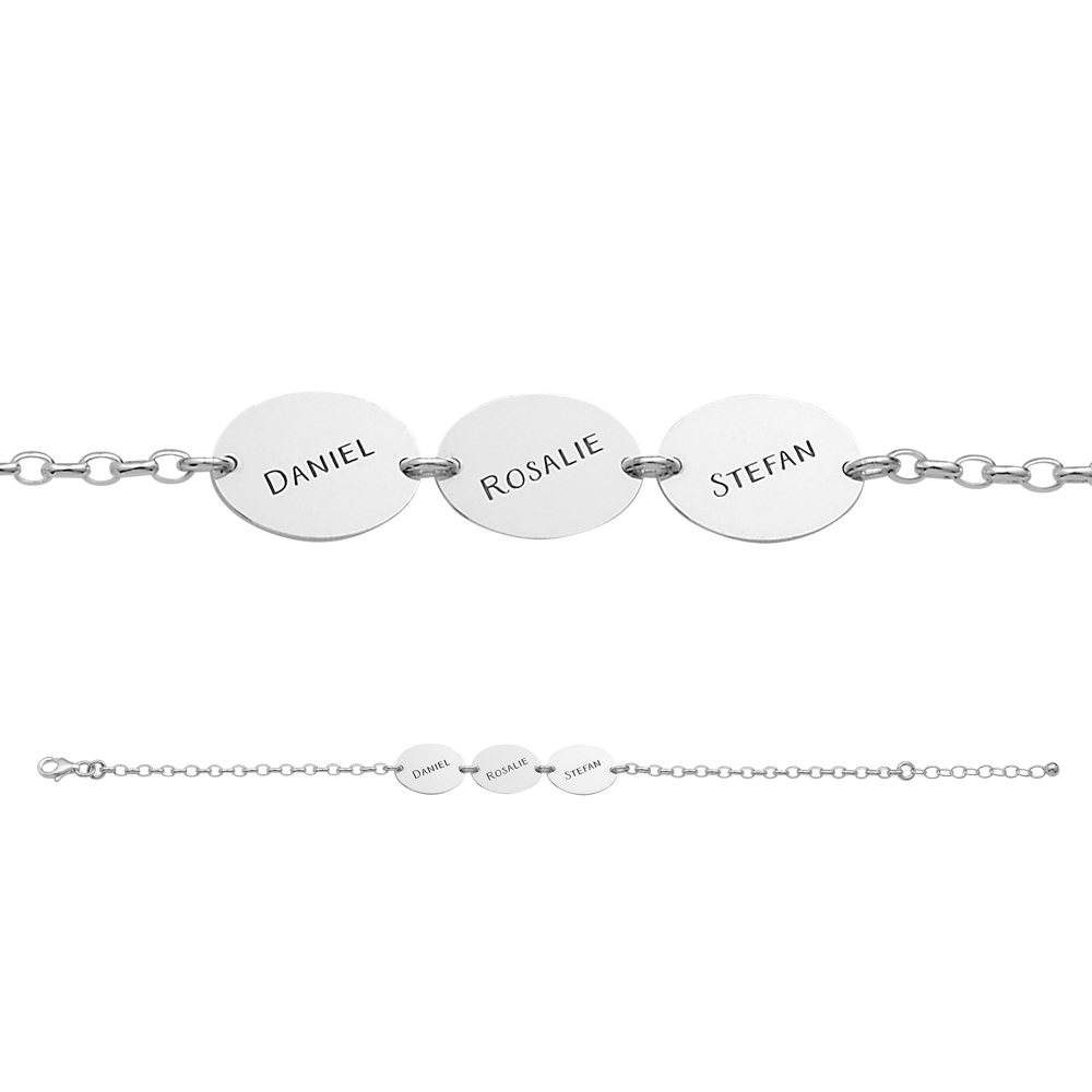 Silbernes Namensarmband oval mit 3 Namen
