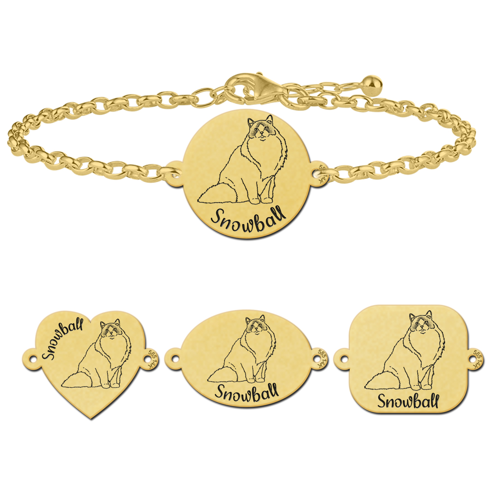 Goldenes Armband mit Katze und Name Ragdoll