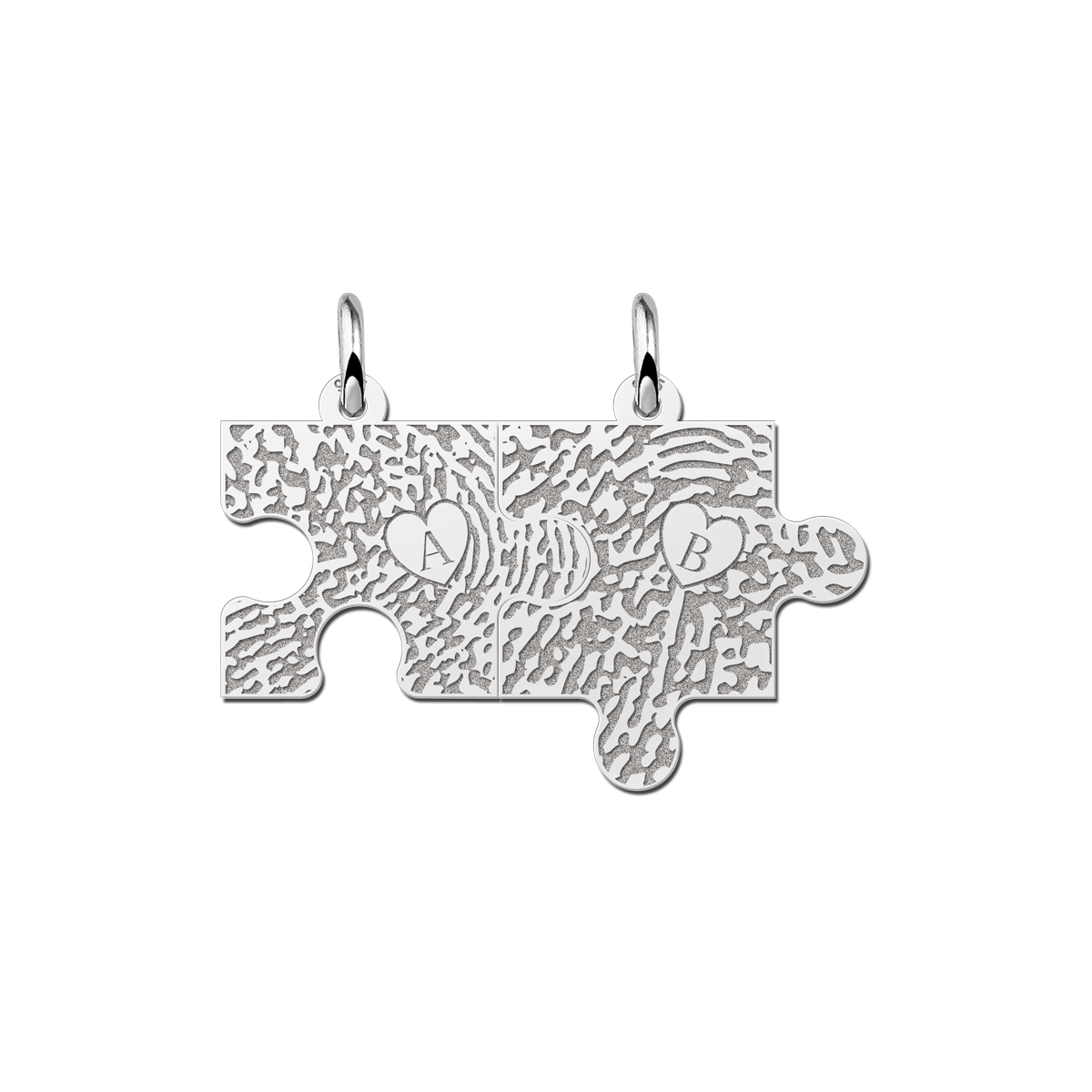 Silberner Freundschaftskette Puzzle mit Fingerabdruck & Initiale