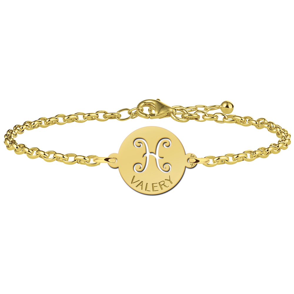 Goldenes Armband Sternzeichen rund Fische