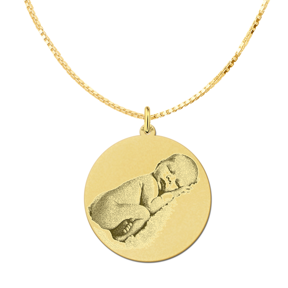 goldene kette mit fotogravur rund