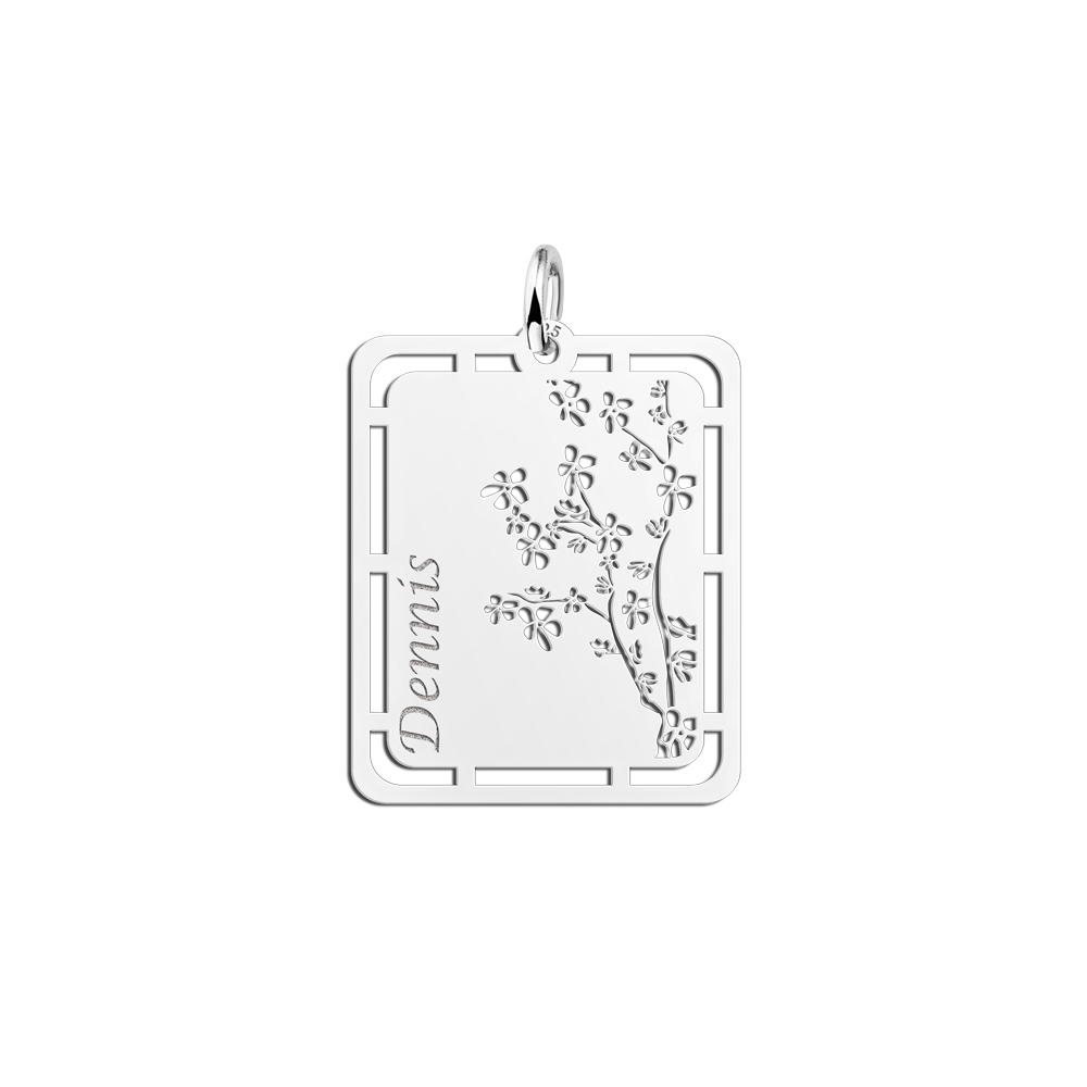 Silber Kirschblüte Kettenanhänger mit Gravur