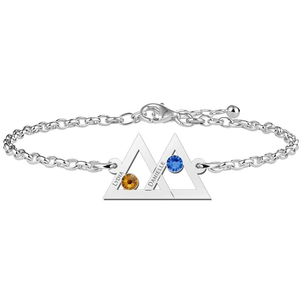 Mutter Tochter Armband Silber zwei Dreiecke und Geburtssteine